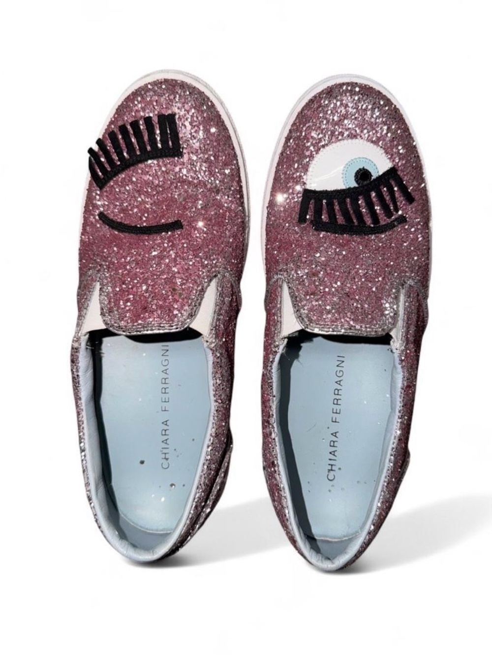 Chiara Ferragni Pink Glitter Wink Slip-On Sneakers SIZE 37